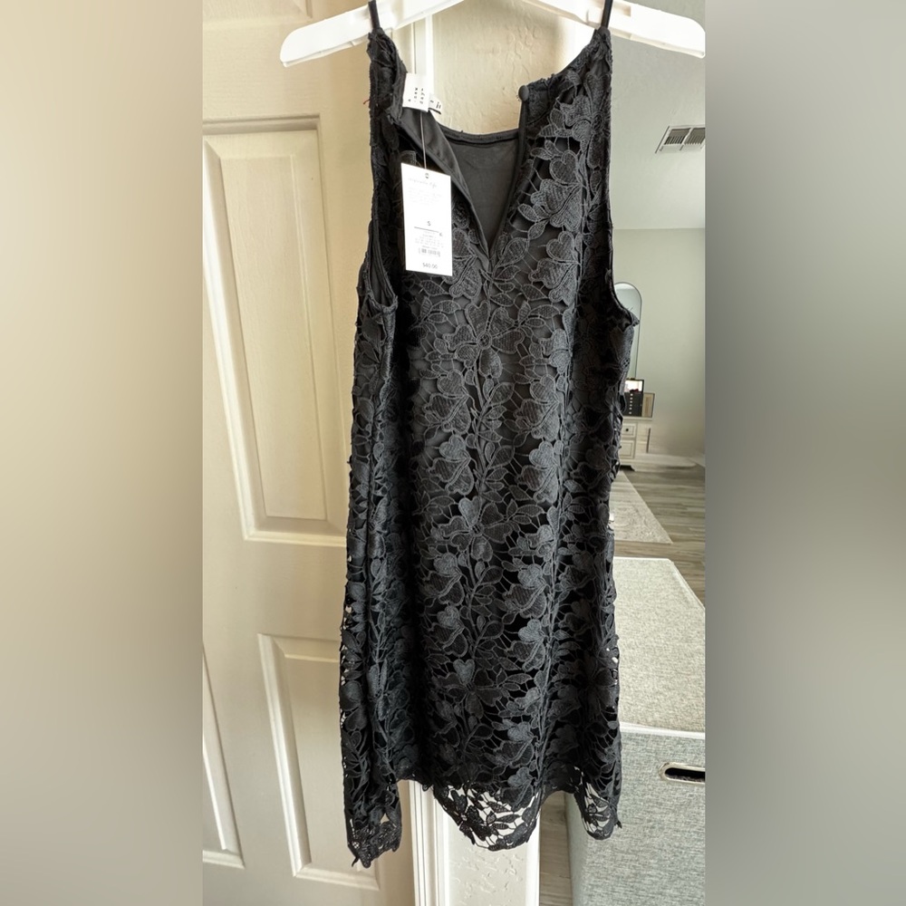 🏷️A New Day Target Black Floral Lace overlay Midi Dress shell w lining Small NWT